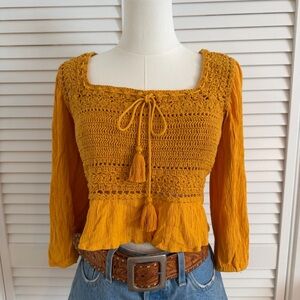 American Eagle Crochet & Gauze Boho Top
